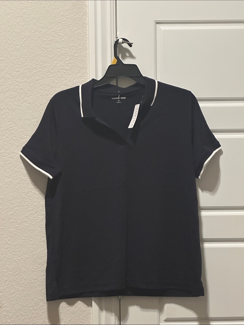 Lands' End Women's Navy Polo with White Trim Accents
